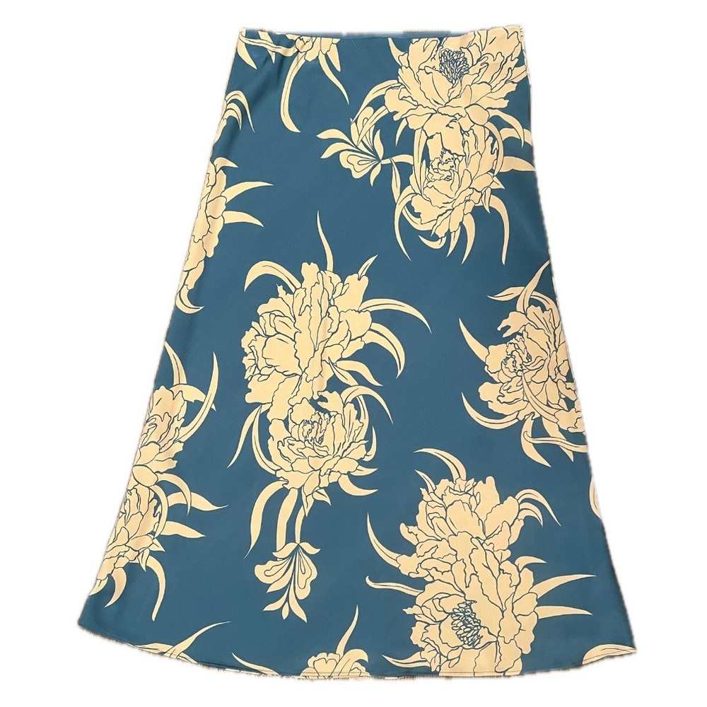 babaton blue cream white slip skirt floral design midi luxury aritzia